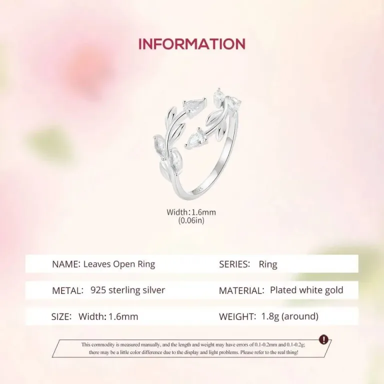 Zirkonia Blatt-Ring, Offener Blätter-Ring mit Kristallen, verstellbar (Wrap) | 925 Silberring brand: Bamoer