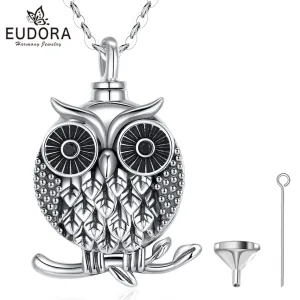 Befüllbare Eule! Vintage Asche Anhänger, Memorial Urne mit Halskette | 925 Silber Medaillons brand: Eudora