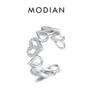 Romantik! Breiter offener Herz-Ring mit Zirkonia-Kristallen, größenverstellbar | 925 Silberring brand: Modian