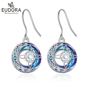 Blaue runde Kristall Ohrhänger mit keltischen Hexen-Knoten und Mondstein | 925 Silber Ohrringe brand: Eudora