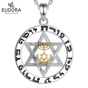Davidstern mit Gold Menora, Judentum Halskette für Damen und Herren | 925 Silber Anhänger brand: Eudora