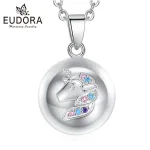 Einhorn Engelsrufer, Silberne Klangkugel mit Zirkonia, Schwangerschafts-Bola | XXL Baby Halskette brand: Eudora