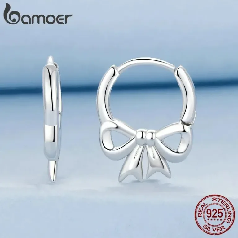 Süße Schleifen Creolen, Silberschleifen zum Klappen, auch für Mädchen | 925 Silber Ohrringe brand: Bamoer