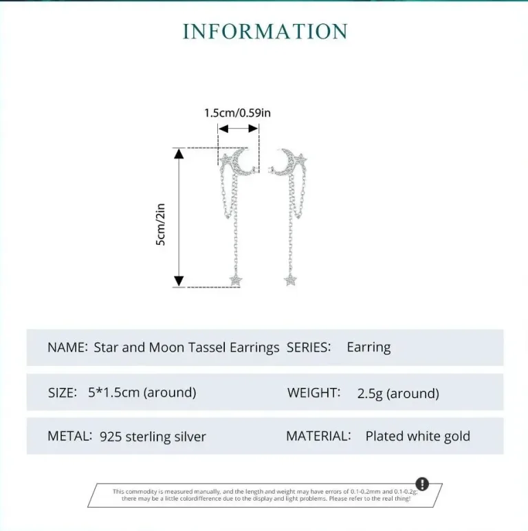 Mond-Stern Ohrhänger mit langen Ketten und Kristallen! Front Back Ohrstecker | 925 Silber Ohrringe brand: Bamoer