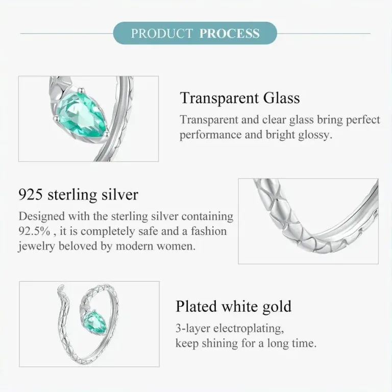 Offener 3D Schlangen-Ring mit grünem Kristall, größenverstellbar (Wrap) | 925 Silberring brand: Bamoer