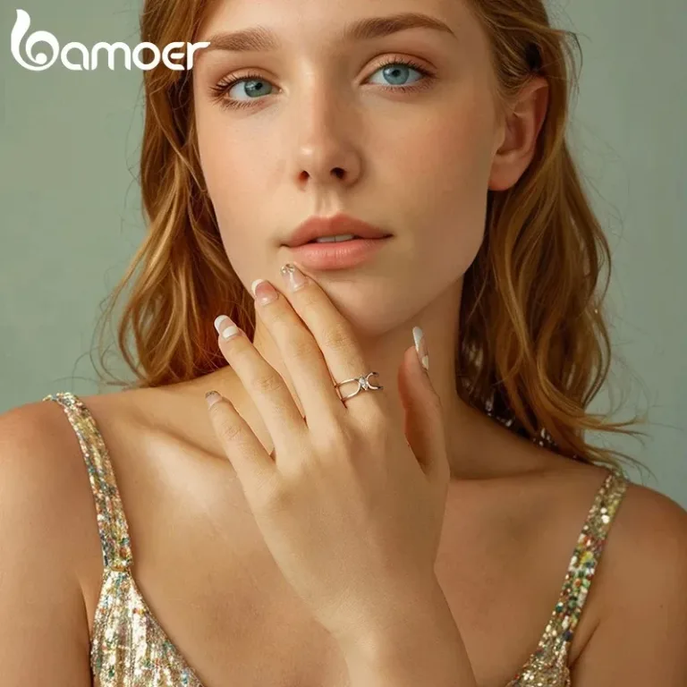 Offener Double Layer Ring! Filigraner Silberring mit Zirkonia-Kristall, größenverstellbar | 925 Silber brand: Bamoer