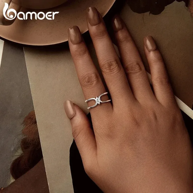 Offener Double Layer Ring! Filigraner Silberring mit Zirkonia-Kristall, größenverstellbar | 925 Silber brand: Bamoer