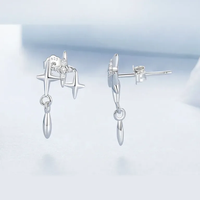Stern-Ohrstecker! Drei kleine hängende Sterne mit Zirkonia-Kristallen | 925 Silber Ohrringe brand: Bamoer