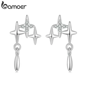 Stern-Ohrstecker! Drei kleine hängende Sterne mit Zirkonia-Kristallen | 925 Silber Ohrringe brand: Bamoer