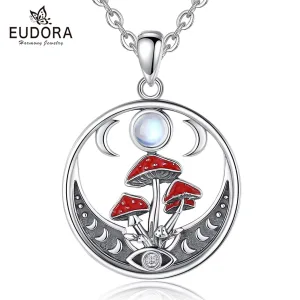 Zauberpilz-Amulett mit Fliegenpilzen, Auge und Mondstein, Wicca Hexen Schmuck | 925 Silber Anhänger brand: Eudora