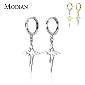Stern-Creolen in Silber oder Gold! Klappcreolen mit Sternenkreuz, Gothic | 925 Ohrringe brand: Modian