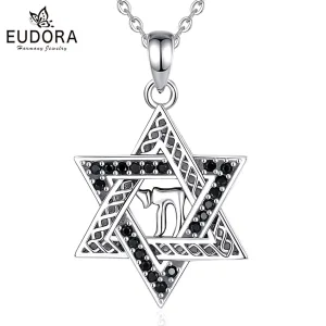 Davidstern, Judentum Hexagramm, Schwarze Kristalle mit Halskette, auch für Herren | 925 Silber Anhänger brand: Eudora