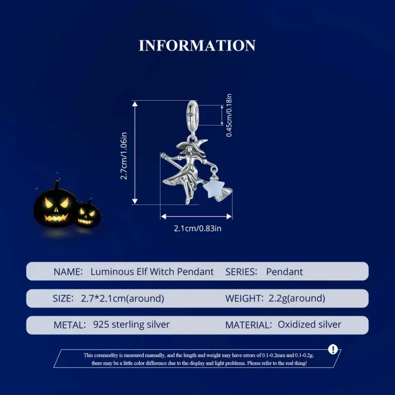 Fliegende Hexe mit Leucht-Stern! Leuchtet im Dunkeln! Hexenbesen-Charm für Halsketten | 925 Silber Dangle brand: Bamoer