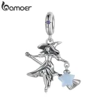 Fliegende Hexe mit Leucht-Stern! Leuchtet im Dunkeln! Hexenbesen-Charm für Halsketten | 925 Silber Dangle brand: Bamoer
