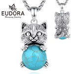 Katze mit Türkis-Kugel, Süßer 3D Katzen-Anhänger mit Halskette | Edelstein Schmuck brand: Eudora