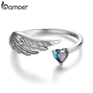 Offenes Flügel Herz! Romantik! Vintage Gothic Ring mit Kristallherz, Wrap | 925 Silberring brand: Bamoer