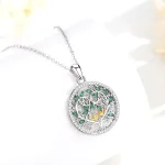 Romantik! Lebensbaum-Herz mit Gold-Vögeln, Grün funkelnde Zirkonia-Kristalle | 925 Silber Anhänger brand: Eudora