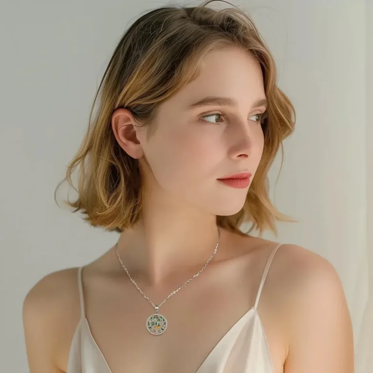 Romantik! Lebensbaum-Herz mit Gold-Vögeln, Grün funkelnde Zirkonia-Kristalle | 925 Silber Anhänger brand: Eudora