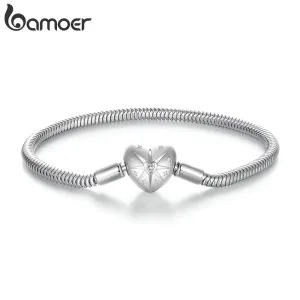 Schlangen-Gliederarmband mit Herz Clip! 3mm Charm-Armband für Beads, 17-19cm | 925 Silber Armband brand: Bamoer