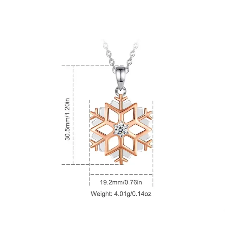 Schneeflocke! Rosé-vergoldeter Schneekristall mit Zirkonia, Winter-Halskette in Rotgold | 925 Silber Anhänger brand: Eudora
