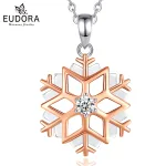 Schneeflocke! Rosé-vergoldeter Schneekristall mit Zirkonia, Winter-Halskette in Rotgold | 925 Silber Anhänger brand: Eudora