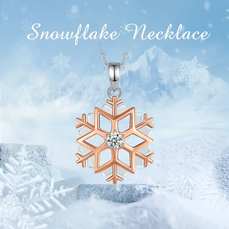 Schneeflocke! Rosé-vergoldeter Schneekristall mit Zirkonia, Winter-Halskette in Rotgold | 925 Silber Anhänger brand: Eudora