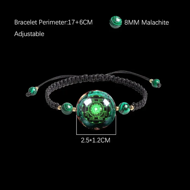 Orgonit Armband mit Shri Yantra: Tigerauge oder grüner Malachit, verstellbar | Tantra Orgon-Energie Schmuck brand: OneQuarter