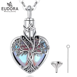 Befüllbares Lebensbaum-Herz aus Mondstein-Glas! Memorial Asche Urne mit Halskette | 925 Vintage Silber Anhänger brand: Eudora