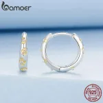 Kleine Silber-Creolen mit Goldblumen! Geblümte Ohrringe von Bamoer | 925 Sterling Silber brand: Bamoer