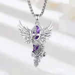 Amethyst Phönix! Feuervogel mit lila Hexagon-Kristall, Damen & Herren | Edelstein Halskette brand: Eudora