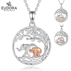 Elefant Mama mit 1, 2 oder 3 rosa Elefanten-Babys, Familien-Schmuck mit Halskette | 925 Silber Anhänger brand: Eudora