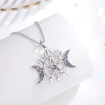 Hexen-Amulett mit Pentagramm, dreifaltigem Mond und lila Zirkonia, Wicca Gothic | 925 Silber Anhänger brand: Eudora