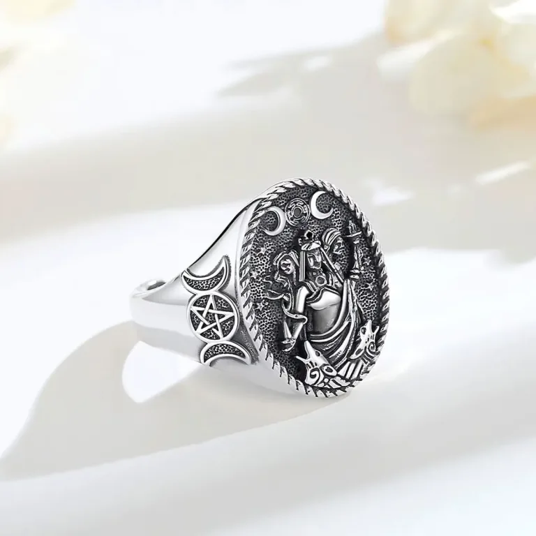 Hexen Ring! Antiker Hekate Siegelring, Dreifaltige Wicca Mondgöttin, verstellbar | 925 Vintage Silber brand: Eudora