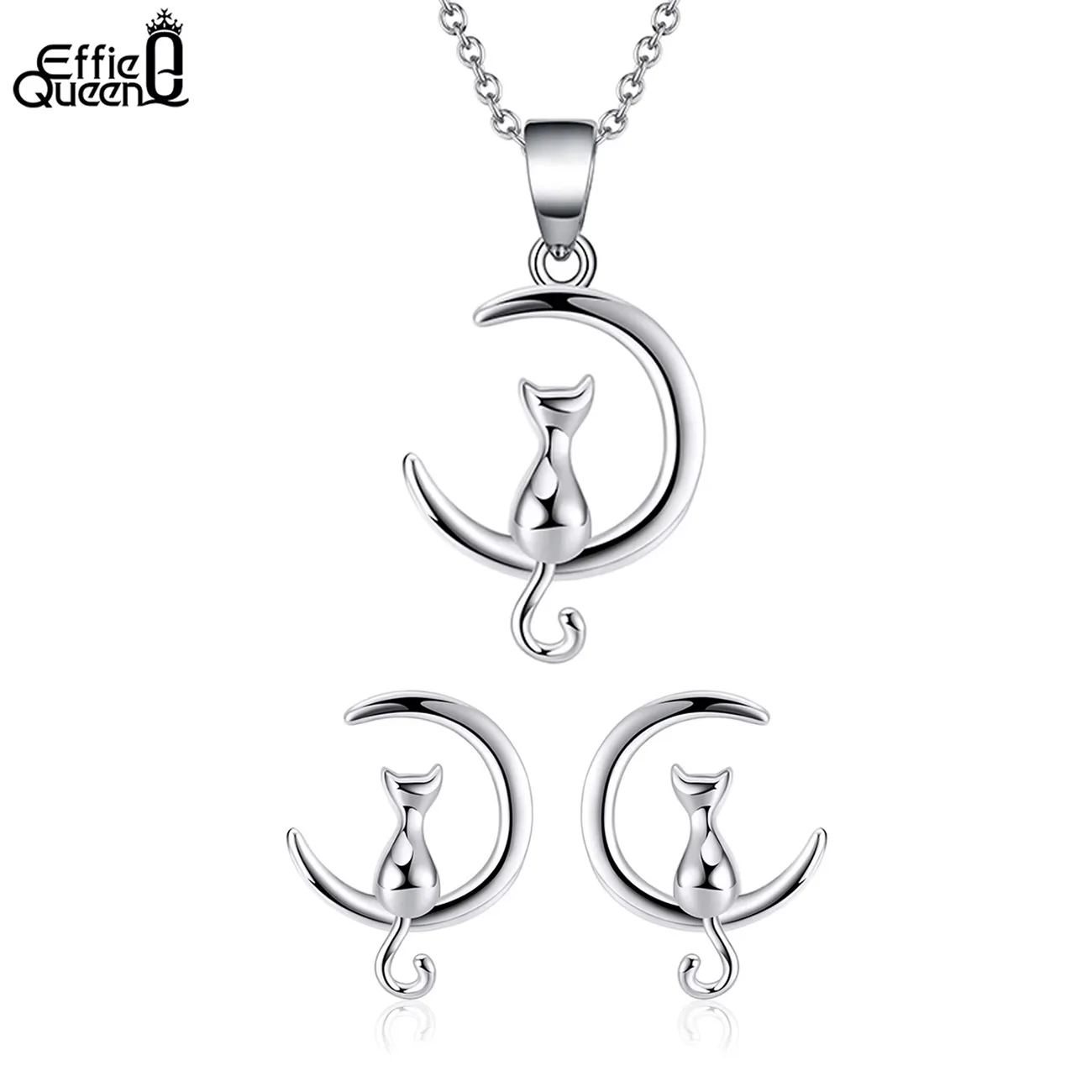 Mond Katzen Schmuck! Silberkatze im Mond, Halskette oder Ohrringe | 925 Silber Schmuckset Mond Katzen Schmuck! Silberkatze im Mond, Halskette oder Ohrringe | 925 Silber Schmuckset brand: Effie Queen