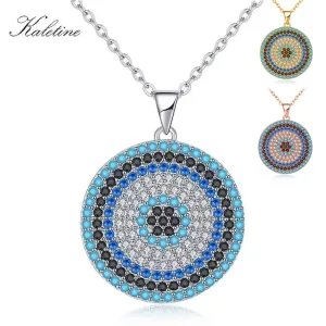 Blaues Zirkonia-Amulett! Funkelndes Nazar-Auge in Gold, Rosé oder Silber, Kreis! | 925 Halskette brand: Kaletine