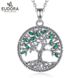 Vintage Lebensbaum mit grünen Zirkonia-Blättern, Eudora Baum Halskette | 925 Silber Anhänger brand: Eudora