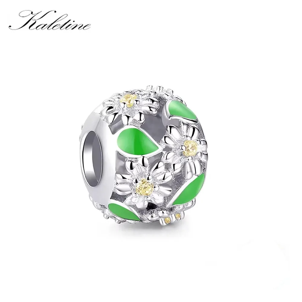 Frühling! Armband-Perle mit Blüten und grünen Blättern, Gänseblümchen | 925 Silber Beads & Charms Frühling! Armband-Perle mit Blüten und grünen Blättern, Gänseblümchen | 925 Silber Beads & Charms brand: Kaletine
