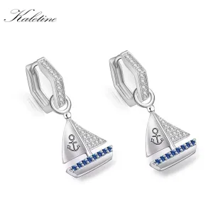 Maritime Segelboot-Creolen! Schiffs-Ohrhänger mit blau-weißen Zirkonia | 925 Silber Ohrringe brand: Kaletine
