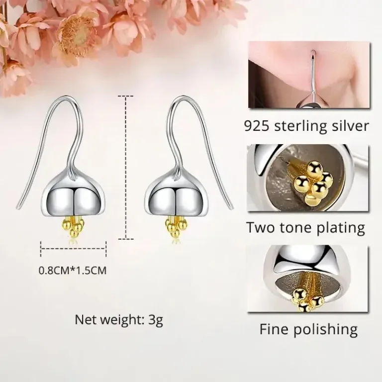 Teilvergoldete Mini-Ohrhänger, Blüten-Knospen mit Gold, Kleine Blumen | 925 Silber Ohrringe brand: Kaletine