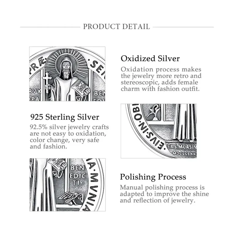 Heiliger Benedikt, Schutzpatron, „Benediktusmedaille“ mit Halskette | 925 Silber Anhänger brand: Eudora