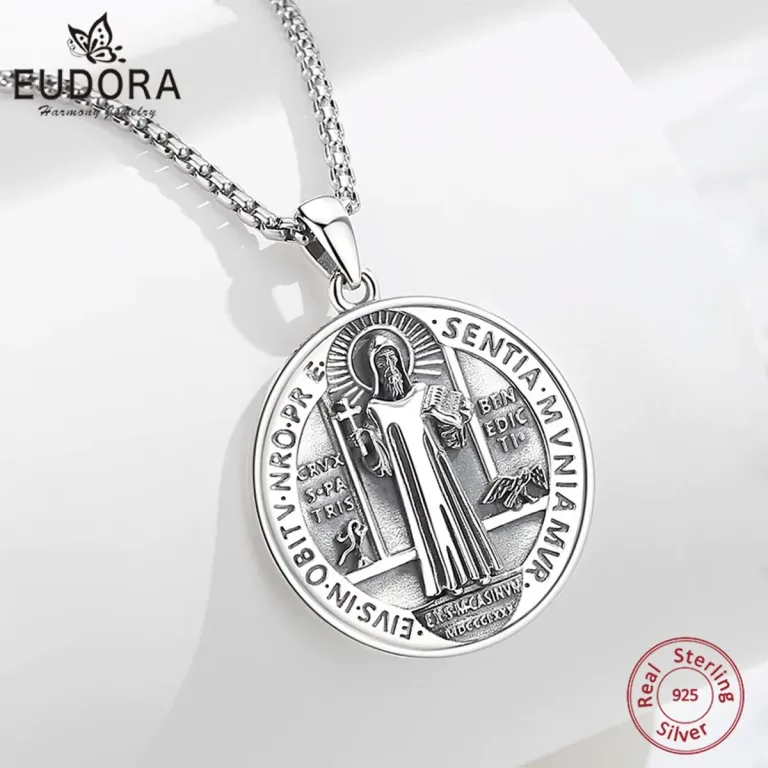Heiliger Benedikt, Schutzpatron, „Benediktusmedaille“ mit Halskette | 925 Silber Anhänger brand: Eudora