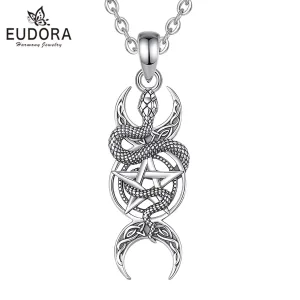Wicca Amulett: Dreifaltige Mondgöttin, Pentagramm & Schlange, Okkulte Halskette | 925 Silber Anhänger brand: Eudora