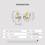 Zweifarbige Tropfen Creolen, 925 Silber Ohrringe mit Gold. Moderne Klappcreolen im Yin Yang Stil. Elegante, teilvergoldete Ohrhänger für Damen. Edle Silbercreolen als Geschenkidee, vergoldeter Silberschmuck.