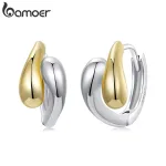 Zweifarbige Tropfen Creolen aus 925 Silber, teilvergoldet. Goldene und silberne Klappcreolen im Yin Yang Design. Elegante Ohrringe von Bamoer, perfekt als Geschenk für Damen. Modische Silberohrringe mit praktischem Klappverschluss. Zeitloser Schmuck für jeden Anlass.