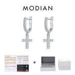 Moissanit Kreuz Ohrhänger, kleine Klappcreolen mit Brillant Kristall-Kreuzen, 925 Silber Ohrringe mit Zertifikat und Geschenkbox