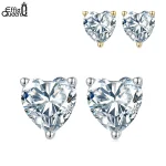 Zirkonia Herz-Ohrstecker, 925 Silber Ohrringe mit klaren Kristall-Herzen, Gold/Silber. Funkelnde Herzform, filigrane Fassung.