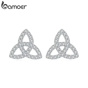 Keltische Zirkonia-Knoten Ohrstecker, kleine Triquetra Ohrringe aus 925 Silber mit funkelnden Kristallen, keltischer Schmuck.