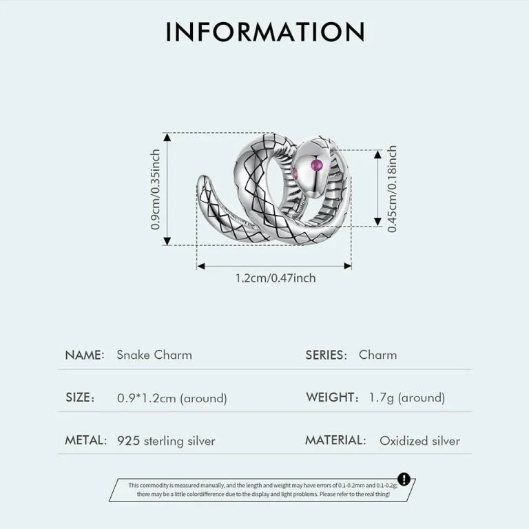 3D Schlange Charm: Süßer Schlangen-Bead für Pandora Armband. 925 Silber Schlangenanhänger mit pinkfarbenen Augen. Oxidiertes Silber.