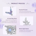 Blumen-Ohrringe mit Vögeln: Detailansicht Emaille Ohrhänger, 925 Silber Ohrstecker, Nano Opal Stein, filigrane Verarbeitung, Frühlings-Look