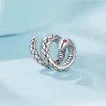 3D Schlange! Süßer Schlangen-Bead für Pandora Armband. 925 Silber Charm mit pinken Augen, Schlangenmuster, Tier Charm.